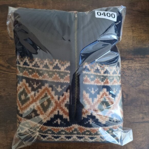 Garnet Hill 1/4 Zip Sweater Mens M 100% Cashmere Navy Aztec Washable Fair Isle - Picture 8 of 8